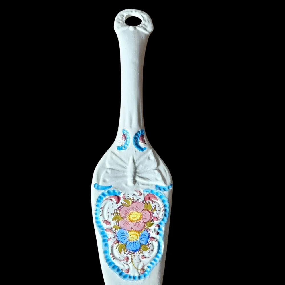 Vintage Italian Hand Made Floral Ceramic Pie / Cake Server.